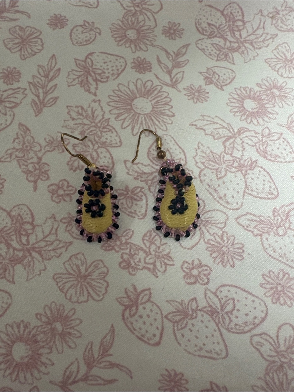 Handcrafted Yellow and Pink Beaded Teardrop Earrings